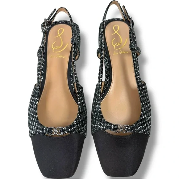 NWT Sam Edelman Kara Black Boucle Tweed Slingback Flats Size 6 Office Chic - Picture 7 of 15